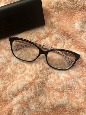 kate spade Black Cat-Eye Glasses with Multicolor Printed Temples